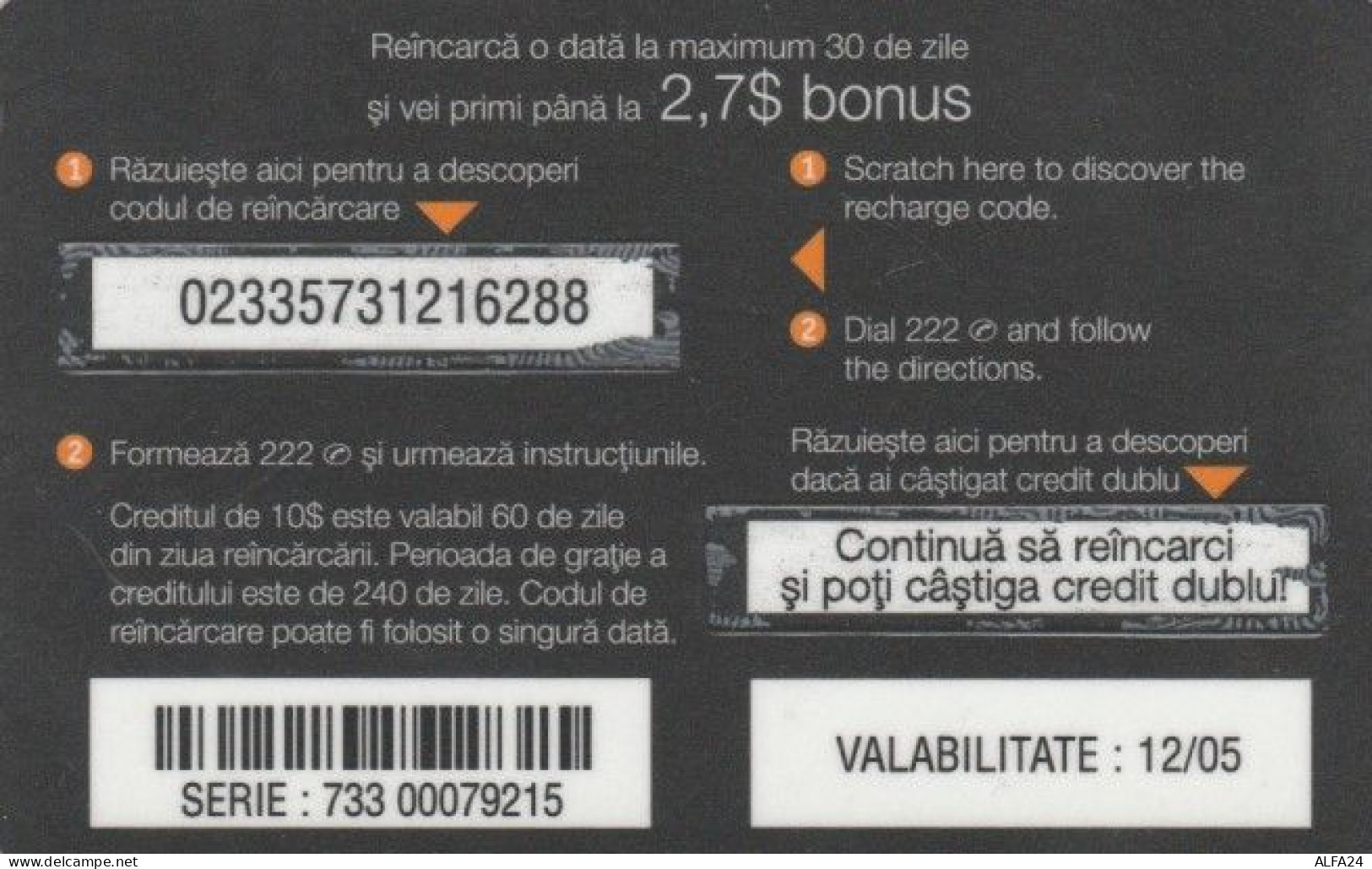 PREPAID PHONE CARD ROMANIA-ORANGE (PK1592 - Romania