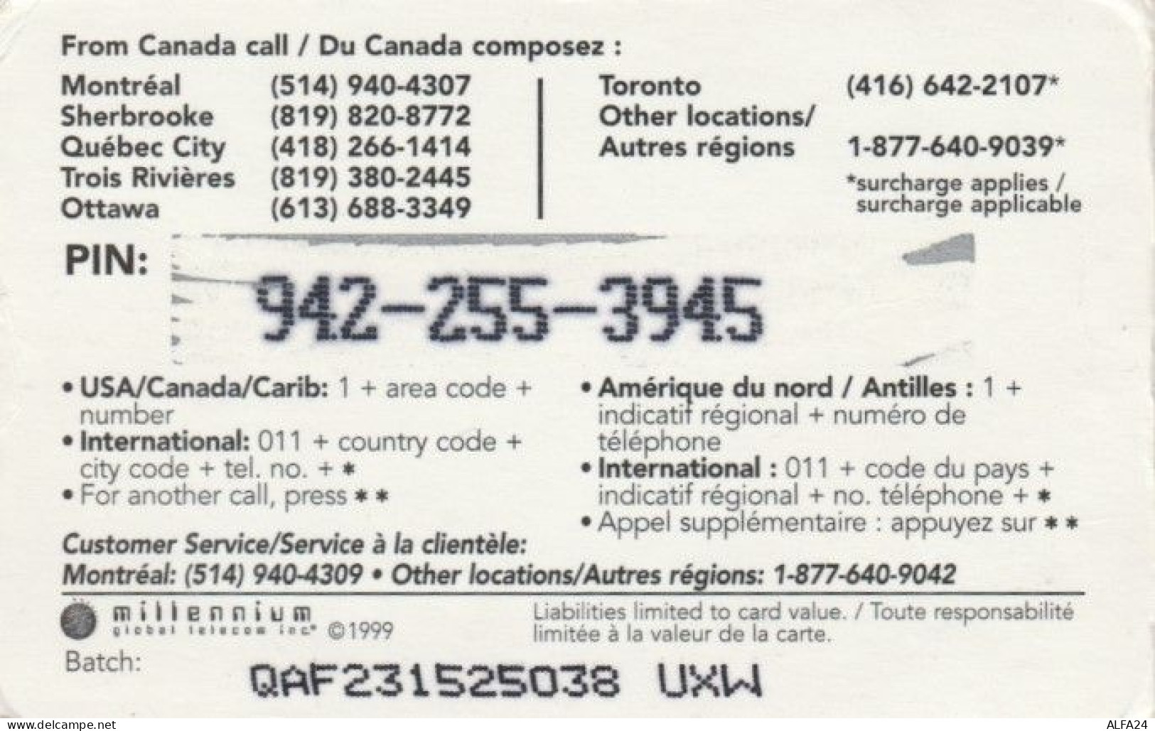 PREPAID PHONE CARD CANADA (PK1590 - Canada