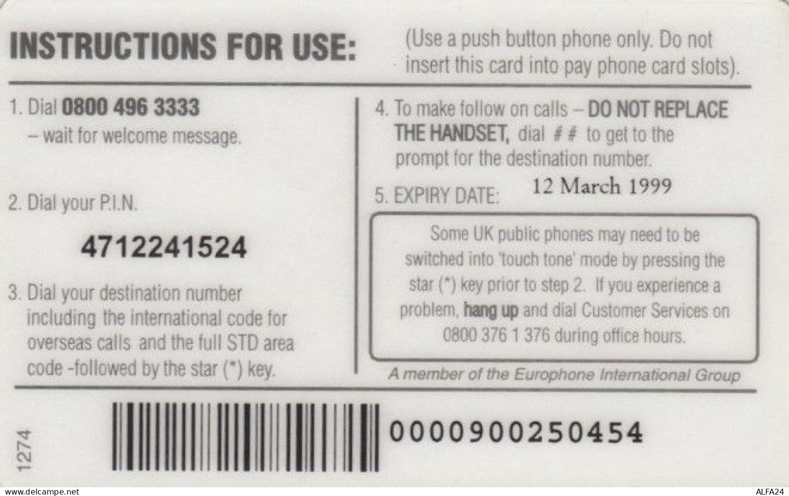 PREPAID PHONE CARD REGNO UNITO (PK2038 - BT Kaarten Voor Hele Wereld (Vooraf Betaald)