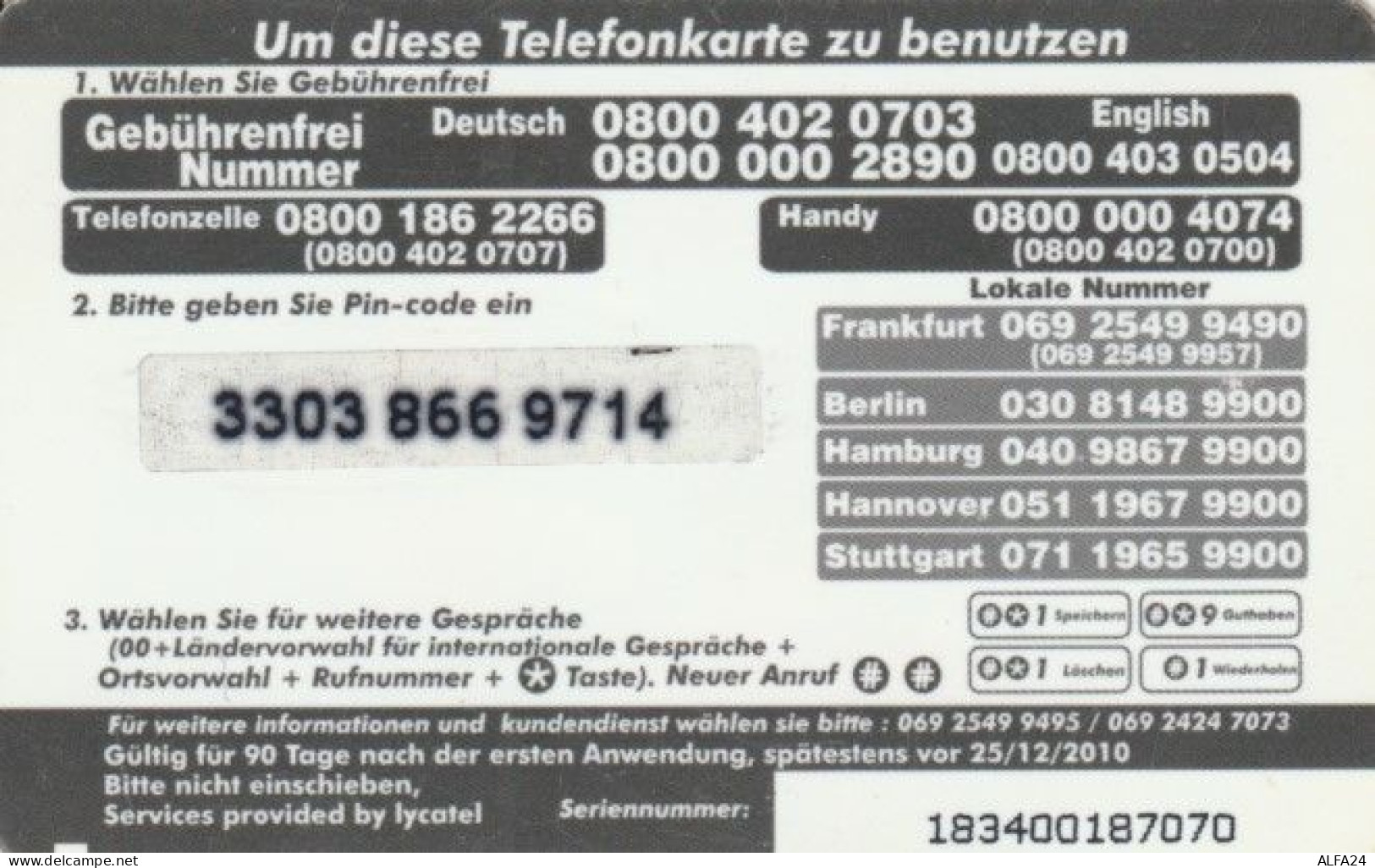 PREPAID PHONE CARD GERMANIA (PK1933 - GSM, Voorafbetaald & Herlaadbare Kaarten