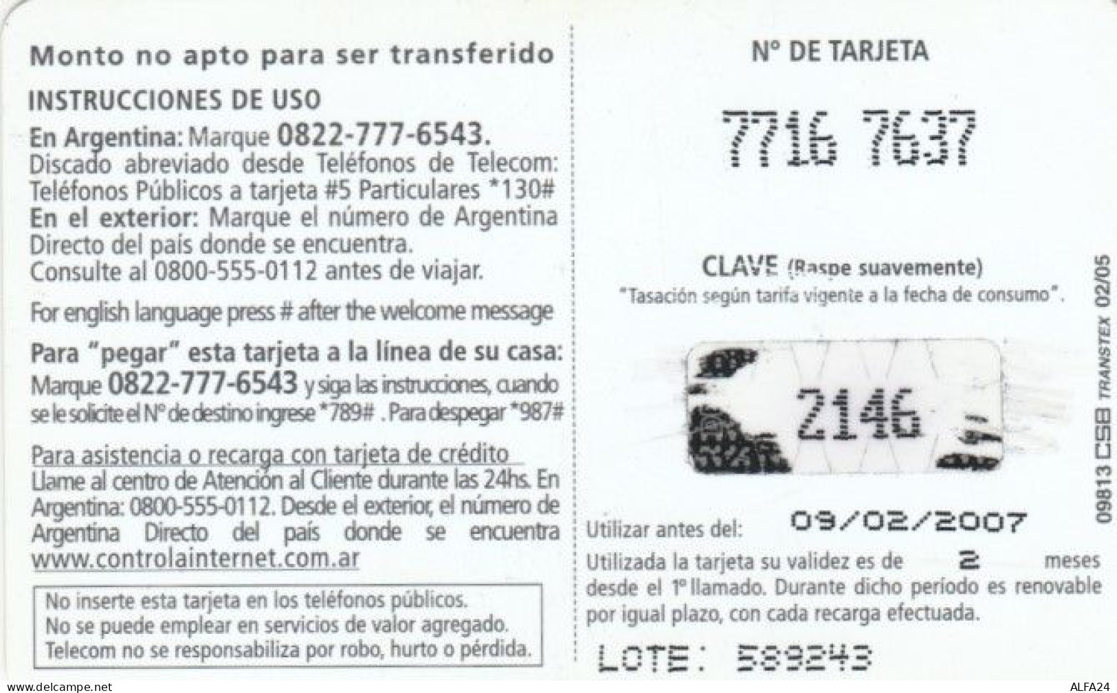 PREPAID PHONE CARD ARGENTINA (PK1920 - Argentina