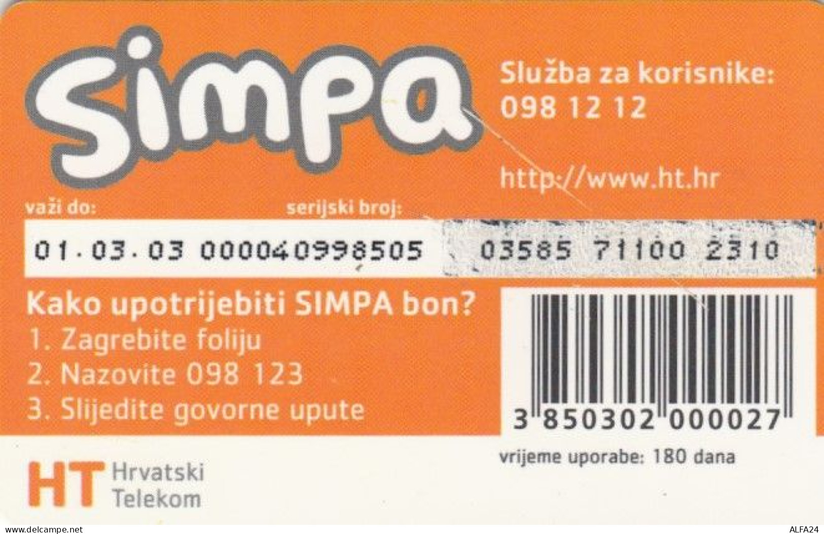 PREPAID PHONE CARD CROAZIA (PK1930 - Croatie