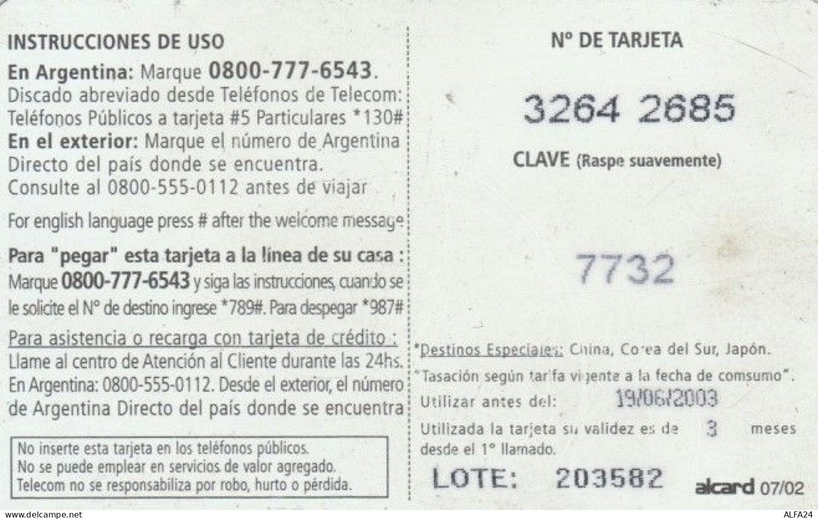 PREPAID PHONE CARD ARGENTINA (PK1917 - Argentina