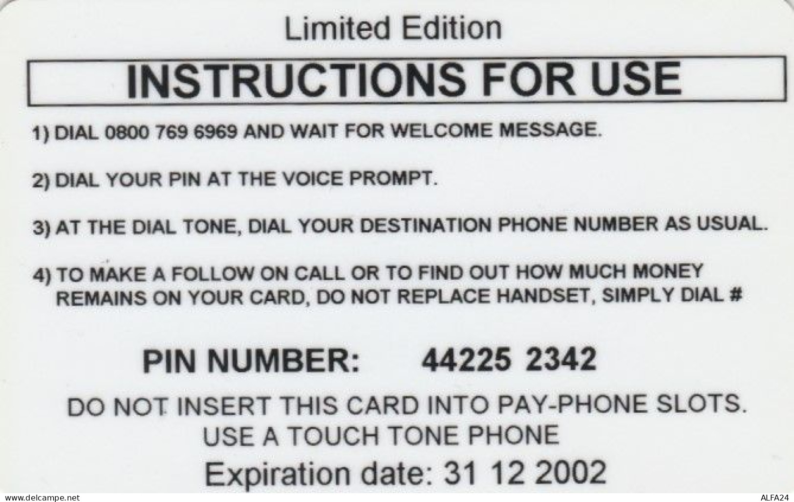 PREPAID PHONE CARD REGNO UNITO  (PK1910 - BT Kaarten Voor Hele Wereld (Vooraf Betaald)