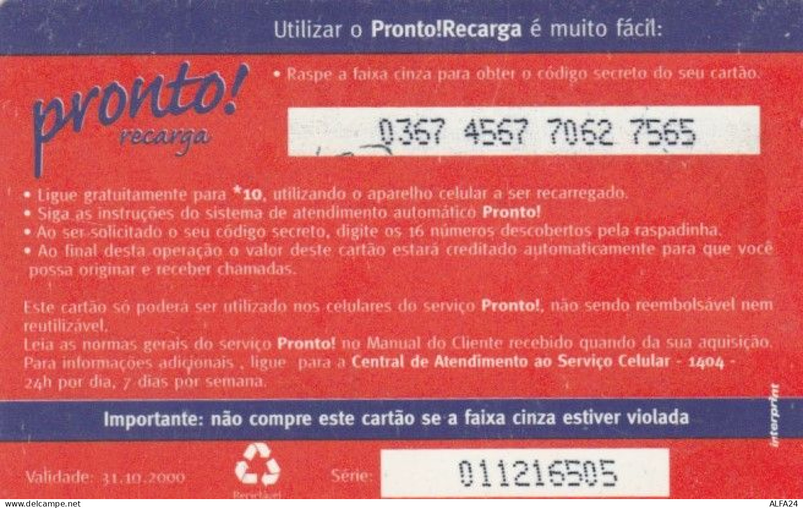 PREPAID PHONE CARD BRASILE-TIM (PK1254 - Brésil