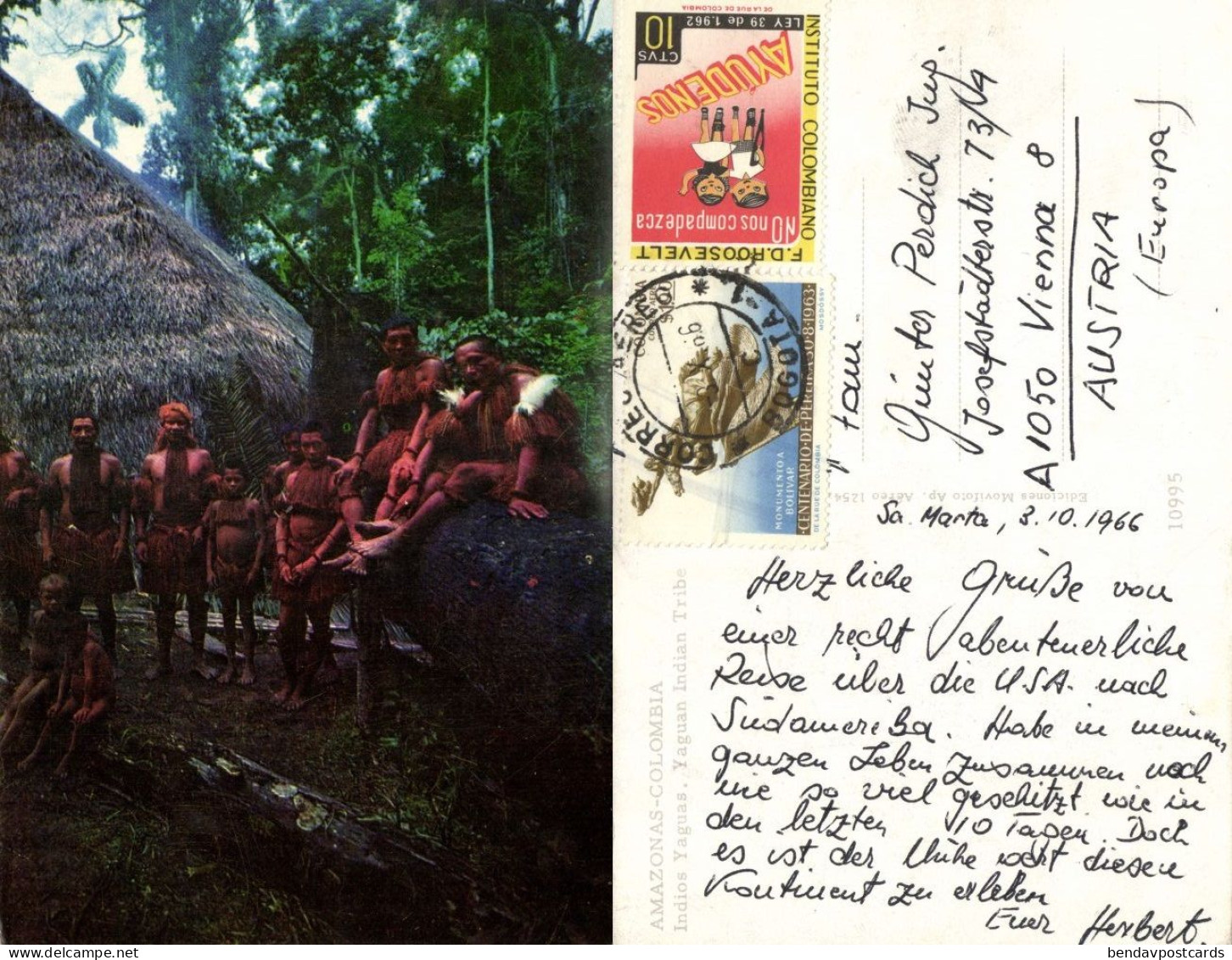 Colombia, AMAZONAS, Indios Yaguas, Yaguan Tribe (1966) Postcard - Colombie