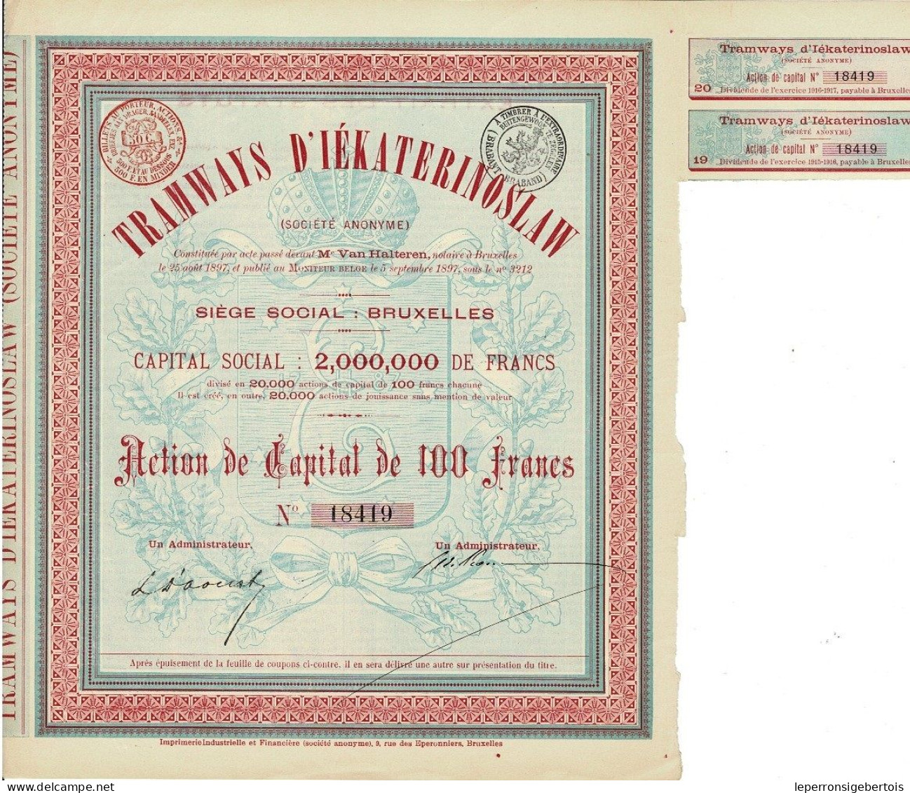 - Titre De 1897 - Tramways D' Iekaterinoslaw - N° 18419 - Chemin De Fer & Tramway