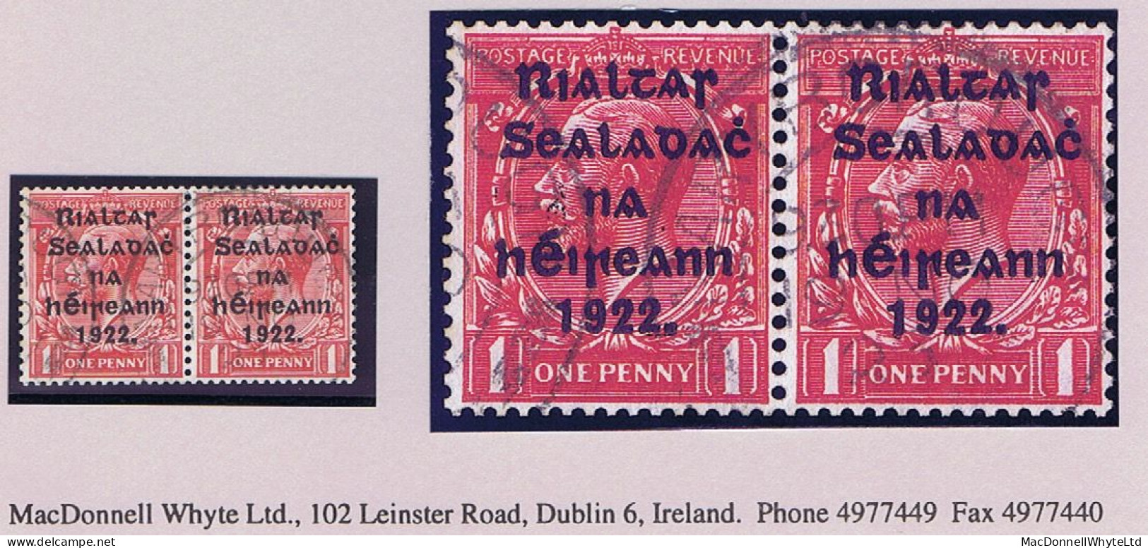 Ireland 1922 Harrison Rialtas 5-line Coils 1d Red Horizontal Pair Fine Used 1923 MARYBOROUGH Cds - Gebruikt