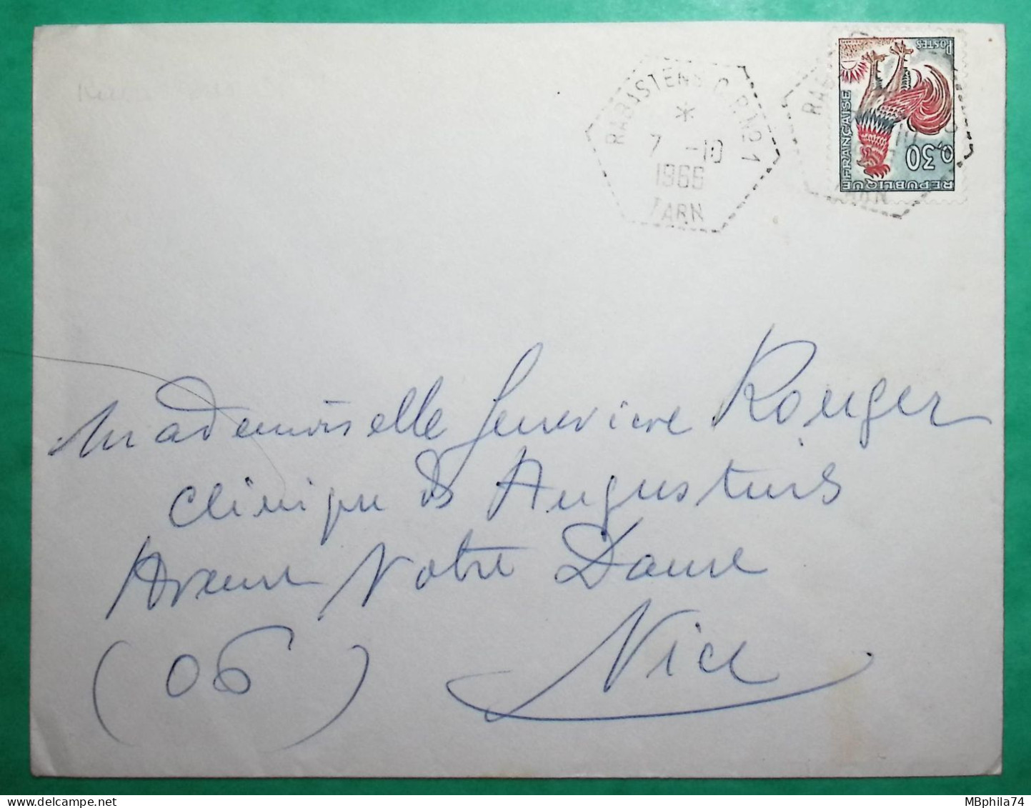 N°1331A COQ DECARIS CACHET MANUEL POSTE AUTOMOBILE RABASTENS CP N°1 TARN POUR NICE ALPES MARITIMES 1965 COVER FRANCE - 1962-1965 Coq De Decaris