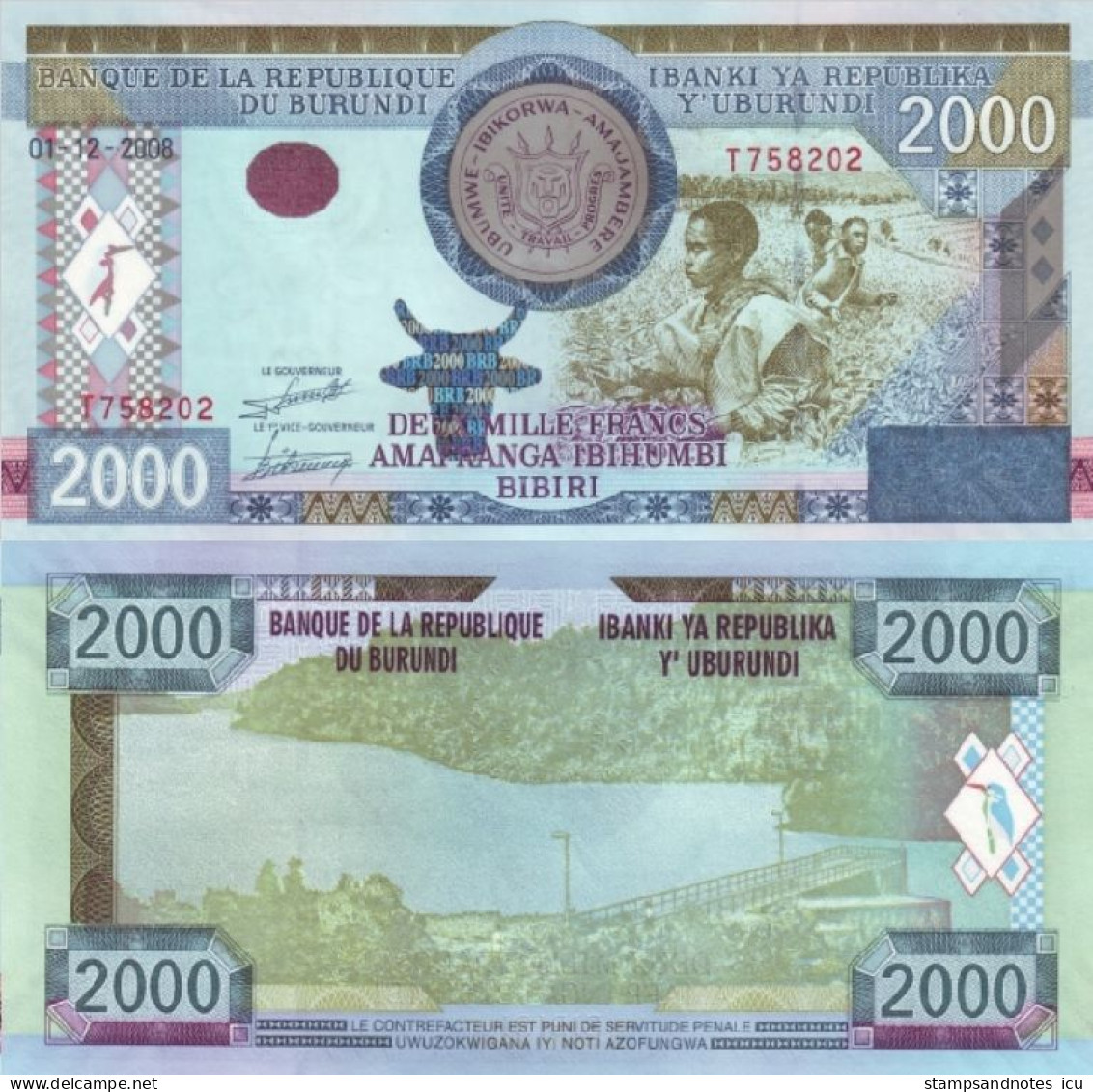 BURUNDI 2,000 Francs 1.12.2008 P 47 UNC - Burundi
