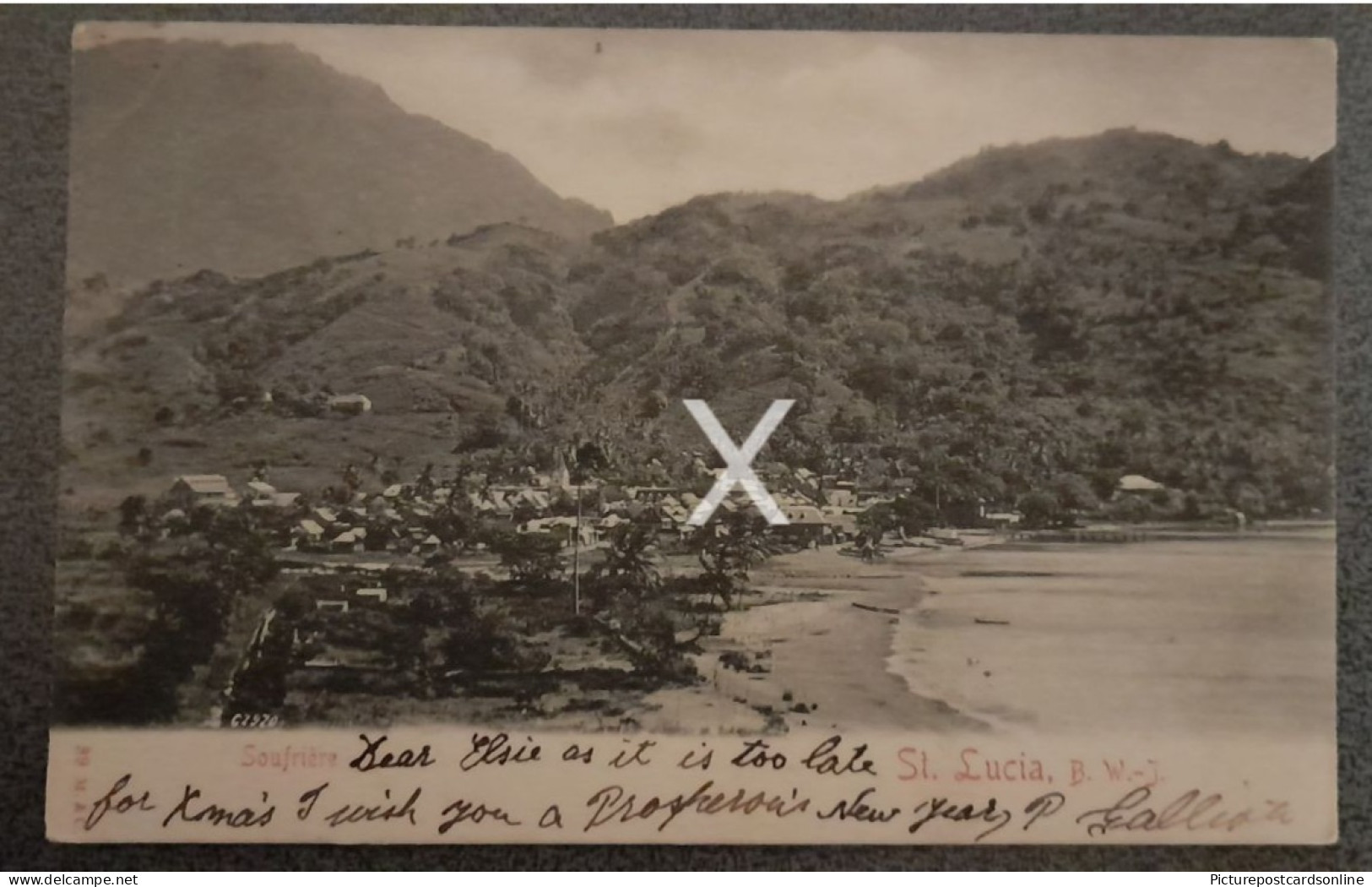 ST LUCIA SOUFRIERE NICE OLD B/W POSTCARD ANTILLES AMERICA POSTED TO GUERNSEY - Santa Lucia