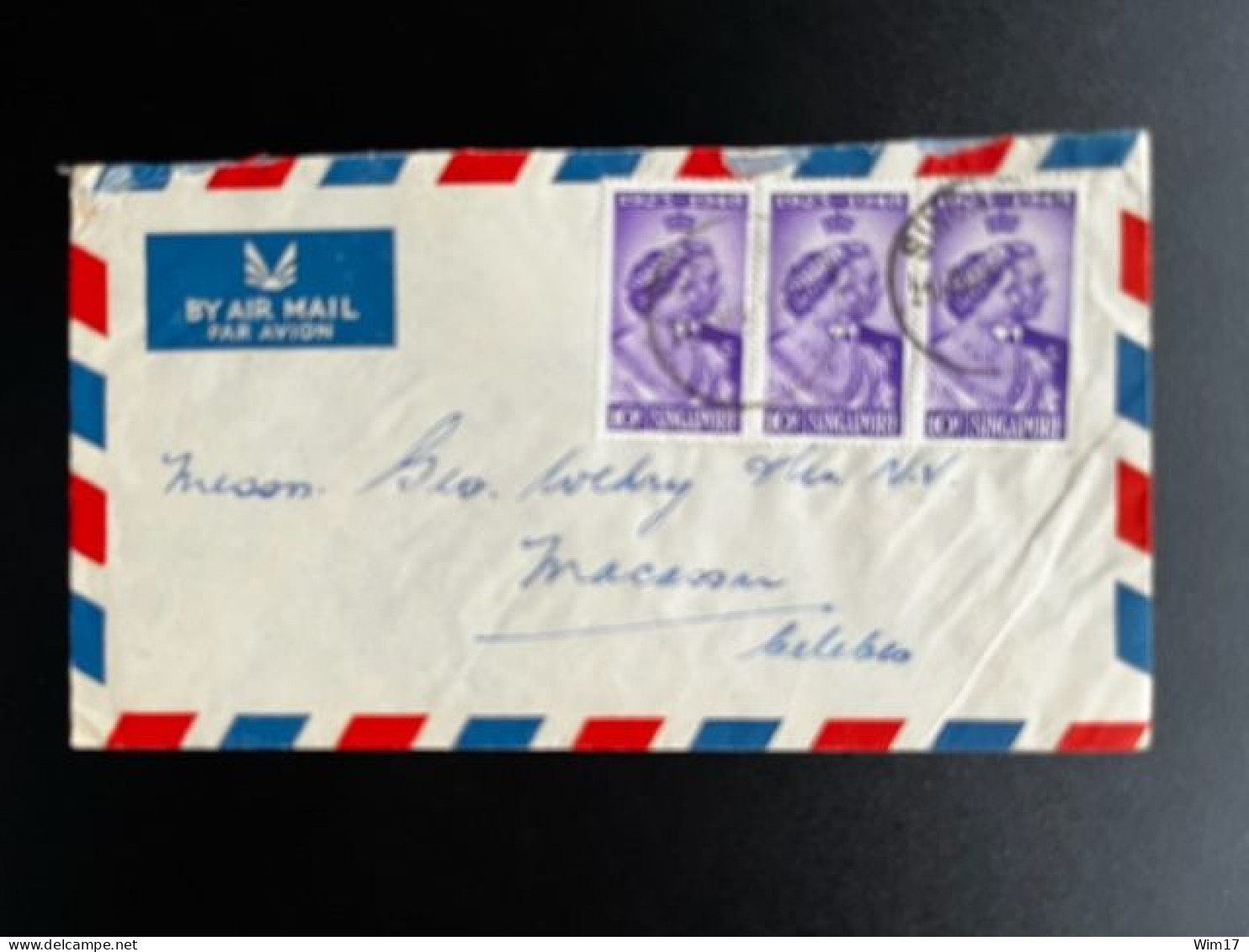 SINGAPORE 1949 AIR MAIL LETTER TO MAKASSAR 21-01-1949 - Singapore (...-1959)