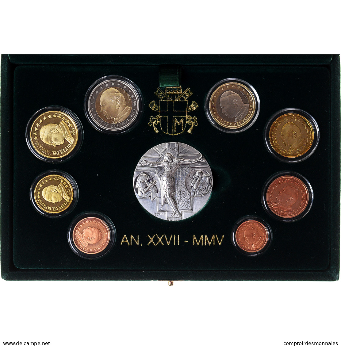 Vatican, Euro-Set, 2005, Rome, VATICAN COFFRET 8 Monnaies -1 Médaille.BE, FDC - Vatikan