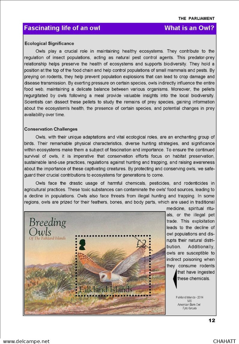 OWLS - RAPTORS- BIRDS OF PREY-"THE PARLIAMENT" - GALLERY OF OWLS ON STAMPS- EBOOK-PDF- DOWNLOADABLE-372 PAGES - Fauna