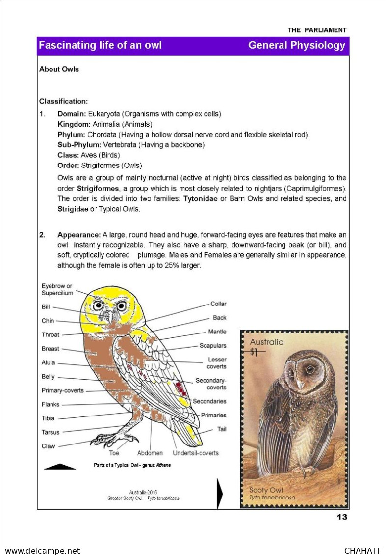 OWLS - RAPTORS- BIRDS OF PREY-"THE PARLIAMENT" - GALLERY OF OWLS ON STAMPS- EBOOK-PDF- DOWNLOADABLE-372 PAGES - Vida Salvaje