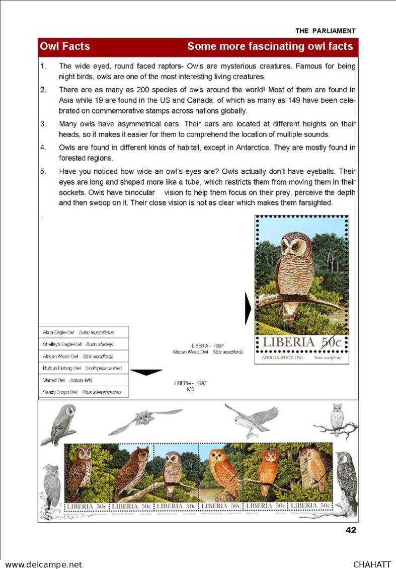 OWLS - RAPTORS- BIRDS OF PREY-"THE PARLIAMENT" - GALLERY OF OWLS ON STAMPS- EBOOK-PDF- DOWNLOADABLE-372 PAGES