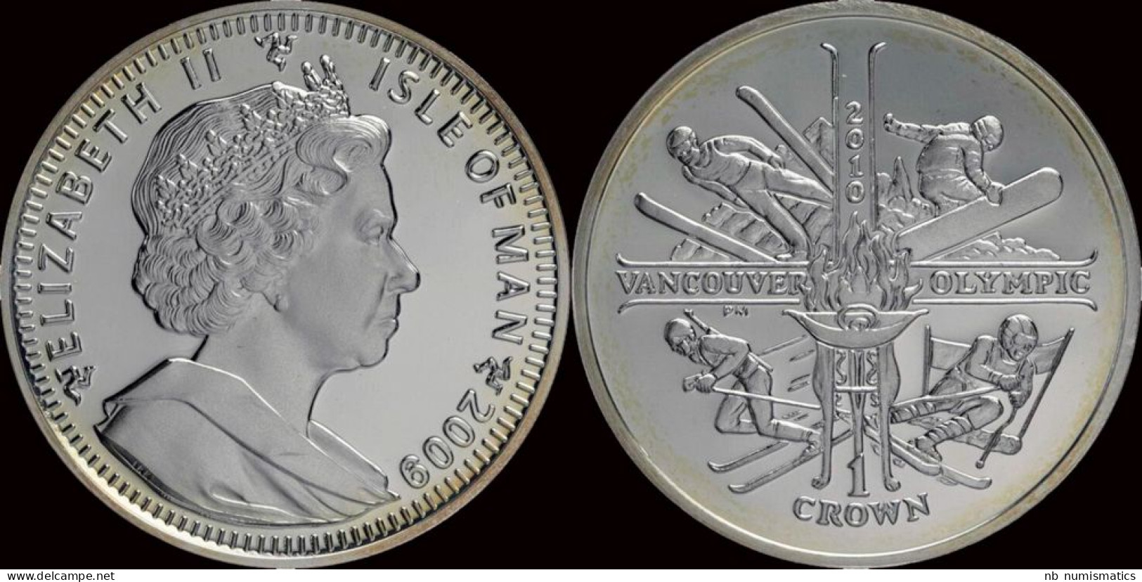 Isle Of Man 1 Crown 2009 Olympic Games In Vancouver 2010 Proof Proof In Capsule - Colonias