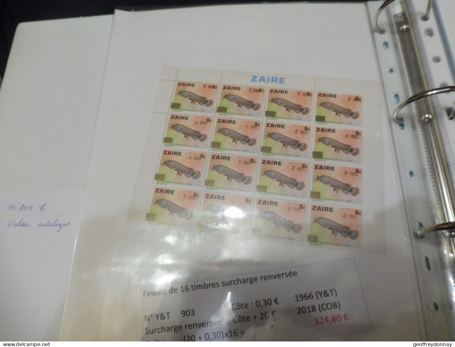 Zaire   Variete Varieteit  Neuf ** Mnh  Rare Feuille 16 Surcharge Renversée Parfait Perfect - Autres & Non Classés