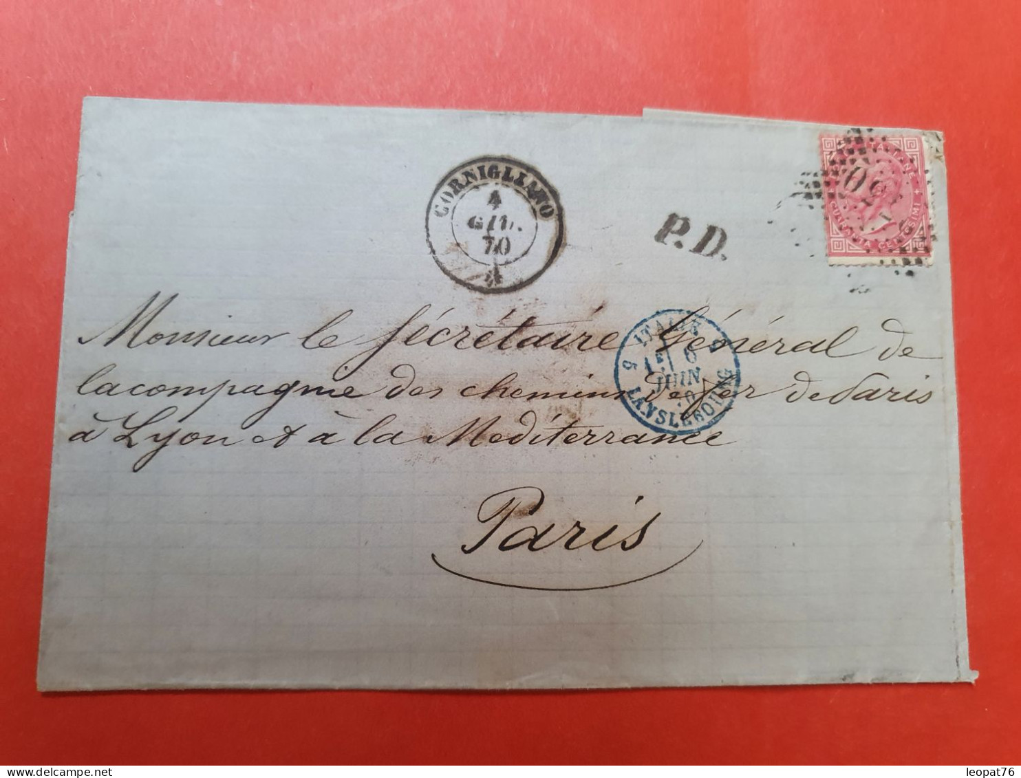 Cachet à Date D'entrée " Italie 5 Lanslebourg " Sur Lettre Sans Texte De Cornigliano Pour Paris En 1870 - D 242 - Marques D'entrées