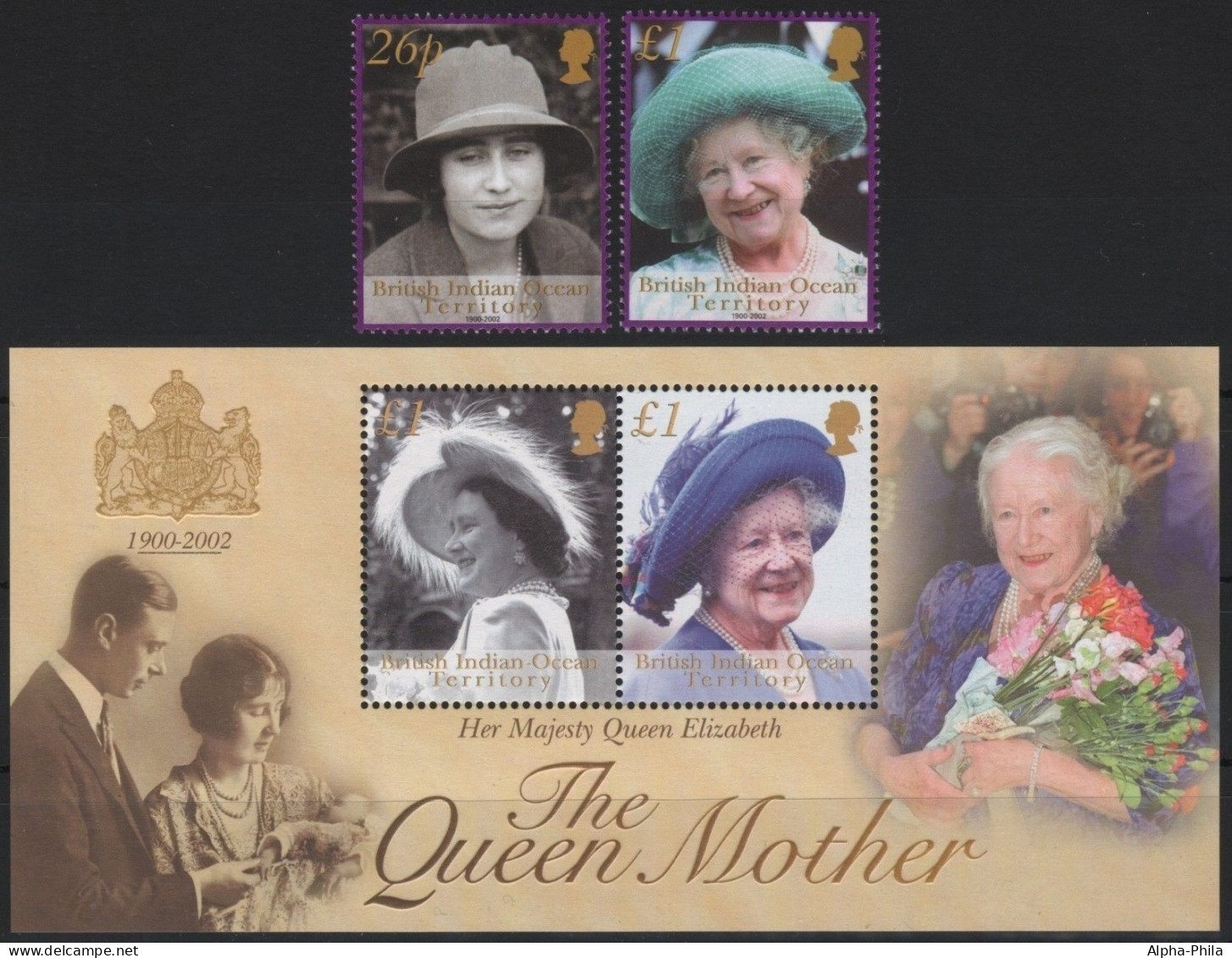 BIOT 2002 - Mi-Nr. 294-295 & Block 20 ** - MNH - Tod Von Queen Mum - Territorio Británico Del Océano Índico