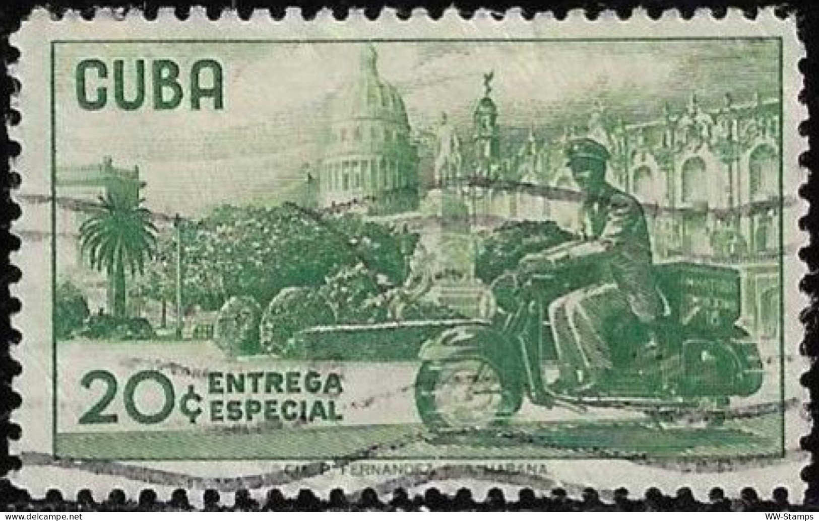 Cuba 1958 Used Stamp Special Delivery Mail Courier With Motorcycle 20 C [WLT1780] - Usados