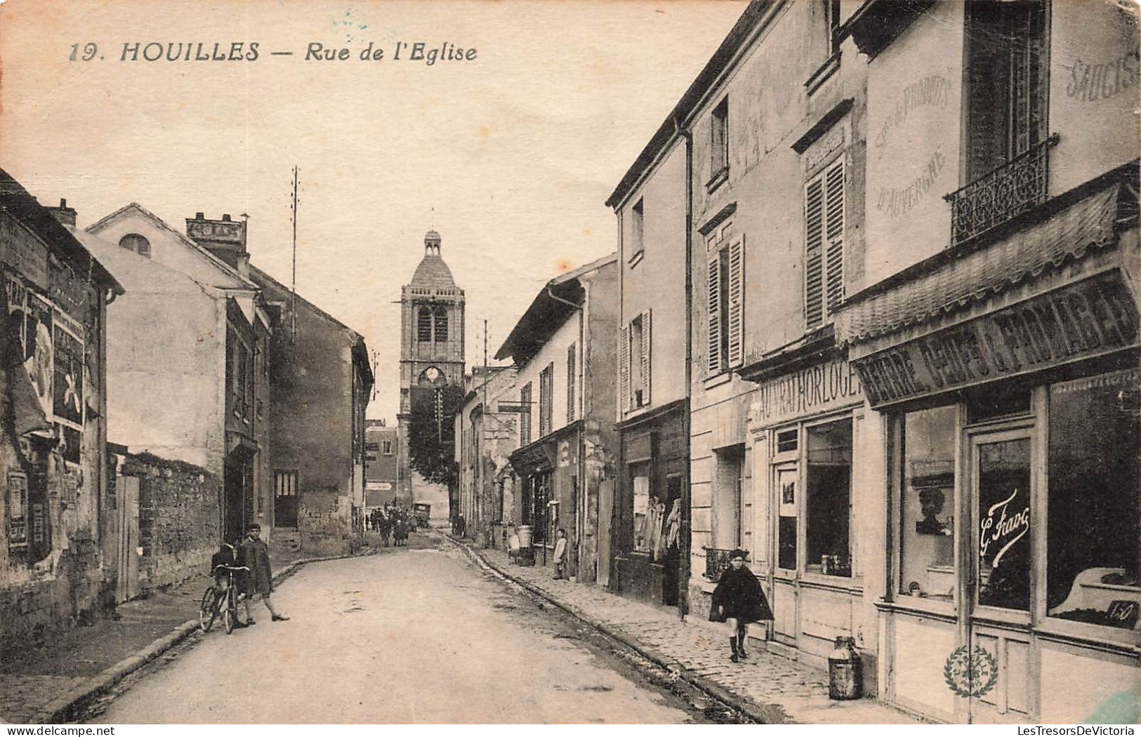 FRANCE - Houilles - Rues De L'Eglise - Animé - L'Abeille Paris - Beurre Oeufs Et Fromage - Carte Postale Ancienne - Houilles