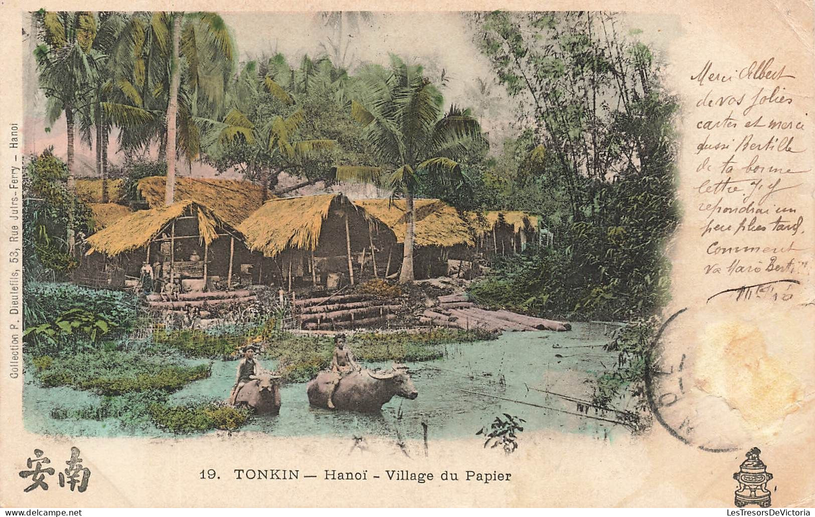 VIET NAM - Tonkin - Hanoï - Village Du Papier - Colorisé - Enfant Montant Sur Des Bœufs - Carte Postale Ancienne - Vietnam