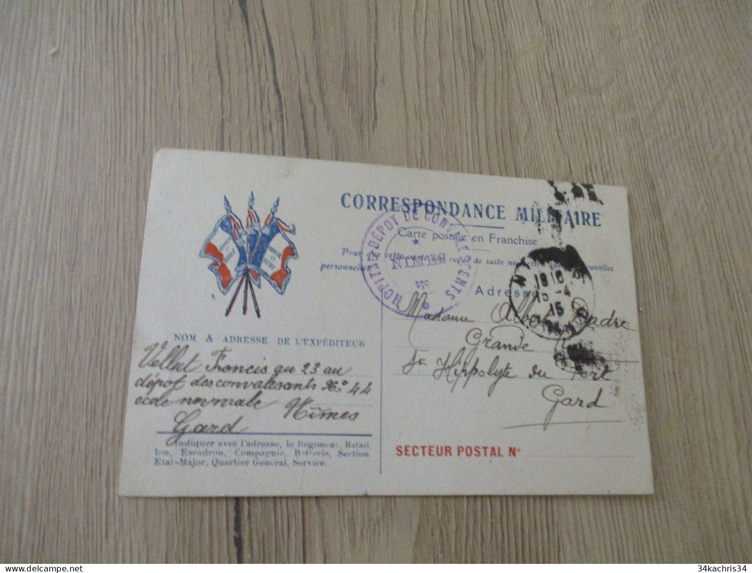 CPFM Carte Postale En Franchise Guerre14/18 Hôpital De Convalescents Nîmes 1915 Texte à Lire - Lettres & Documents