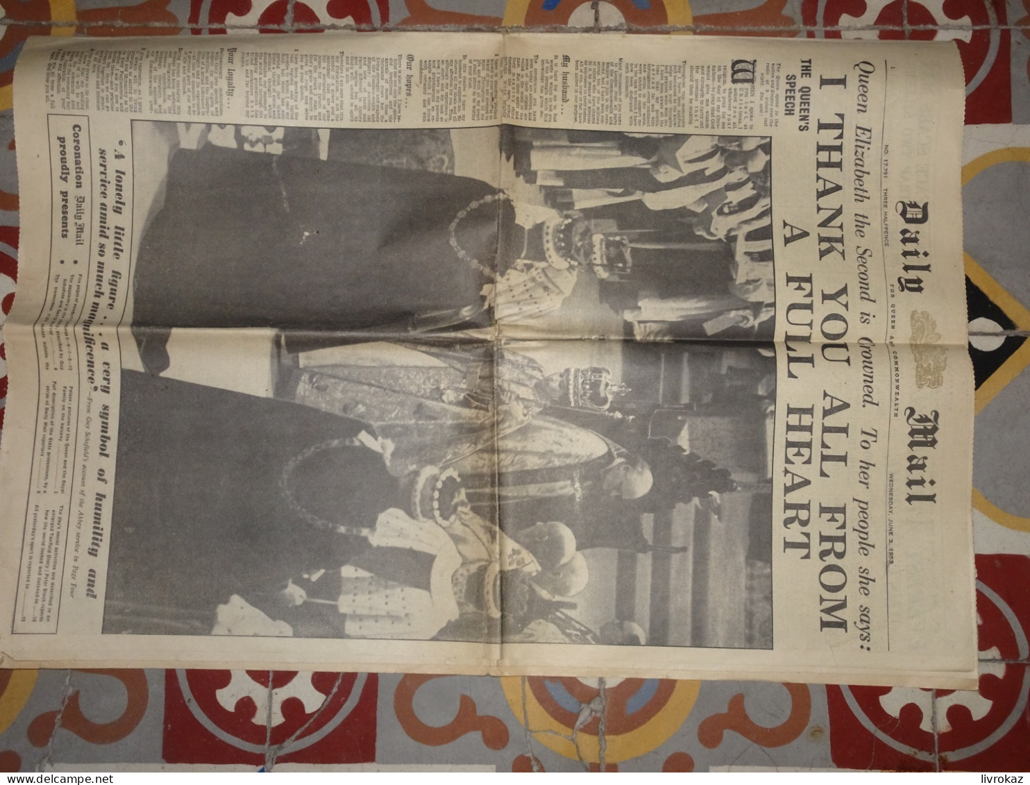 Daily Mail Wednesday June 3 1953, 3 Juin, Queen Elizabeth The Second Is Crowned, Couronnement De La Reine Elisabeth II - Genealogía/Historias De Familia