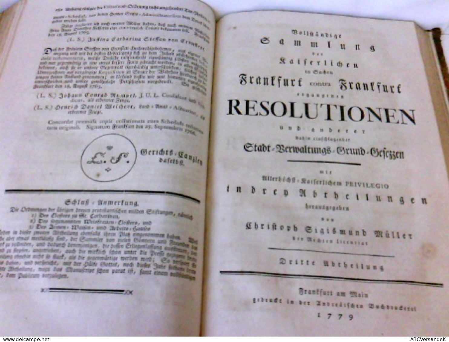 Vollständige Sammlung Der Kaiserlichen In Sachen Frankfurt Contra Frankfurt Ergangenen Resolutionen Und Andere - Germania