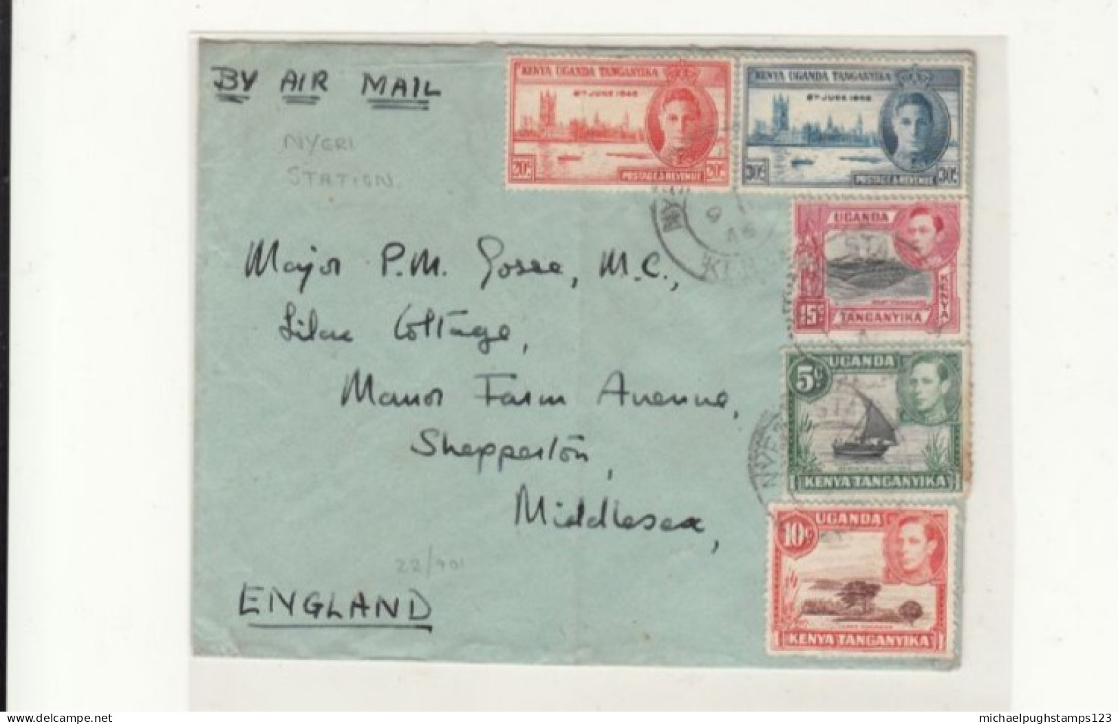 Kenya / K.U.T. / Airmail / Station Postmarks / 1946 Victory - Kenia (1963-...)