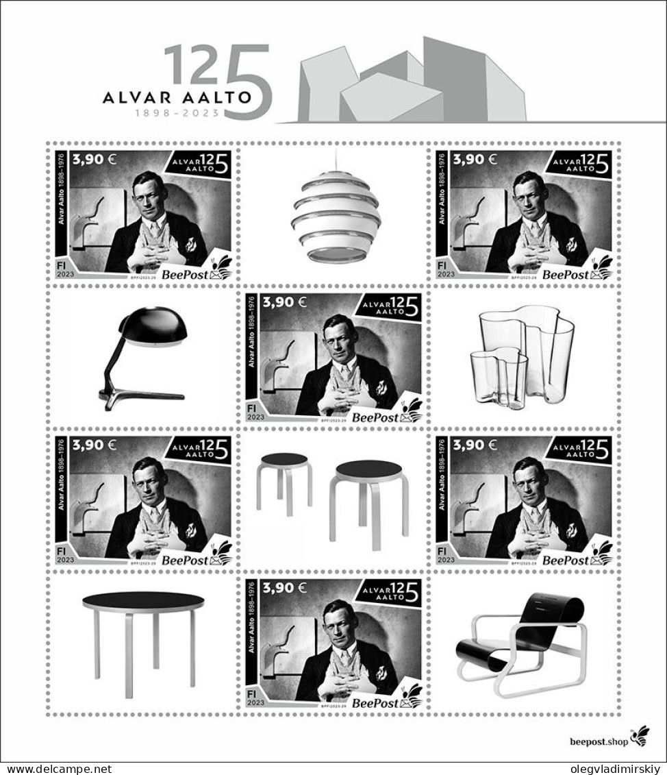 Finland Finnland Finlande 2023 Alvar Aalto Architect Designer 125 Ann BeePost Sheetlet With Labels MNH - Hojas Bloque