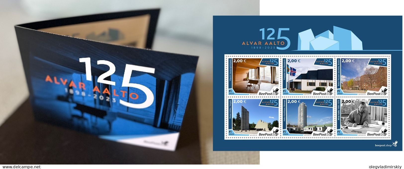 Finland 2023 Alvar Aalto Architect Designer 125 Ann USA Germany Italy Iceland BeePost Booklet With Blue Block MNH - Markenheftchen