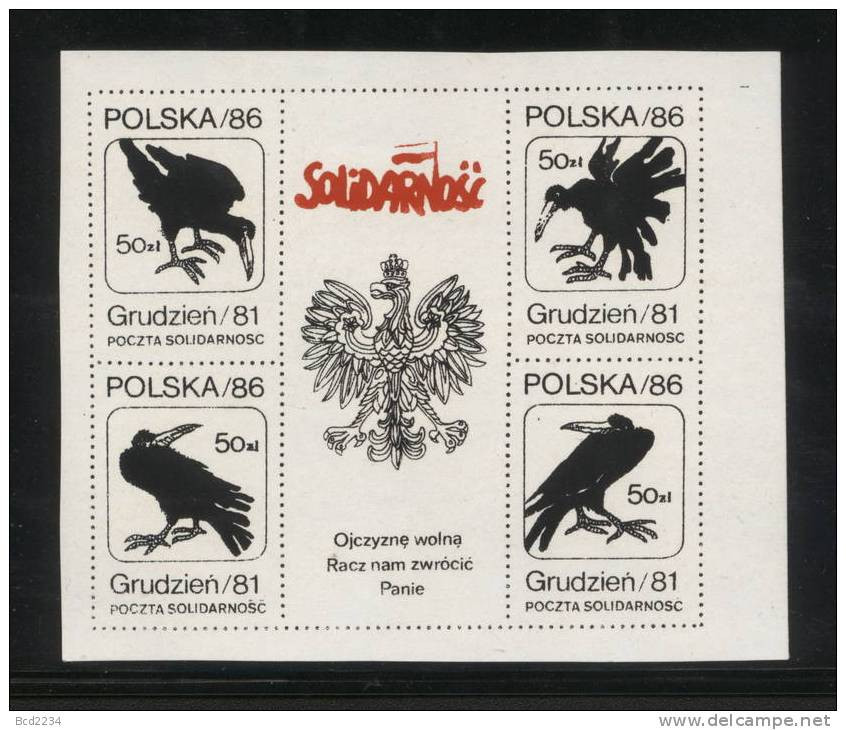 POLAND SOLIDARNOSC 1986 DECEMBER 1981 CARRION BIRDS MS THIN UNGLAZED PAPER (SOLID 0006/0323) - Vignettes Solidarnosc