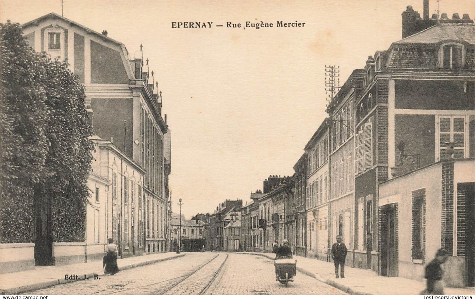 FRANCE - Epernay - Rue Eugène Mercier - Edit JB - Rails - Civils Marchant Dans La Rue - Carte Postale Ancienne - Epernay