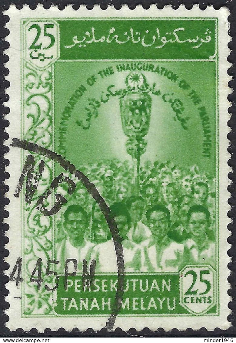 MALAYAN FEDERATION 1959 25c,Yellow-Green, Inauguration Of Parliament SG14 FU - Malaysia (1964-...)