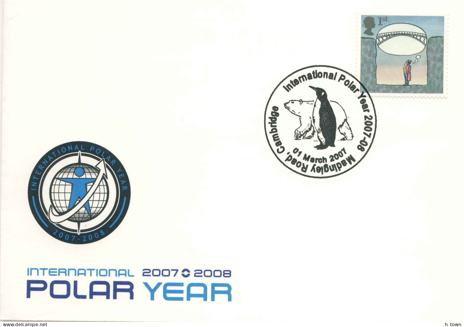 954  Année Polaire Internationale: Oblit. Temp. Ours, Pingouin - Polar Year, Bear, Penguin: Cambridge Pictorial Cancel - Pingouins & Manchots