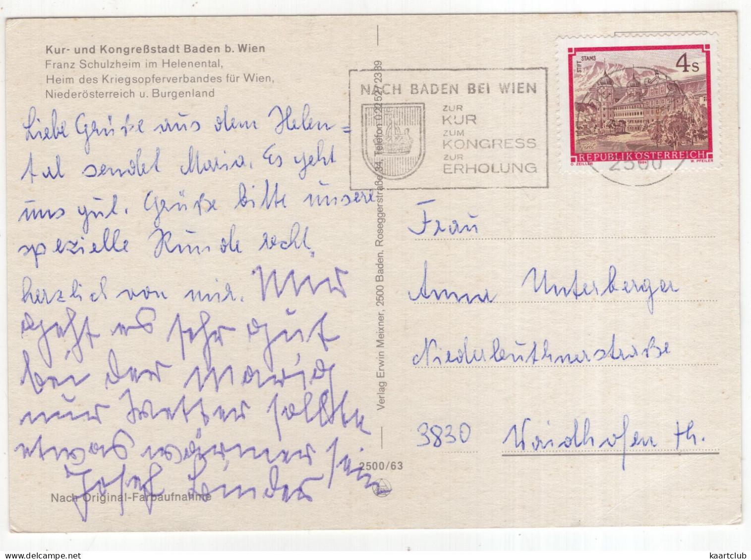 Baden B. Wien - Franz Schulzheim In Helenental - Kriegsopferverbandes Für Wien - (NÖ., Österreich/Austria) - Baden Bei Wien