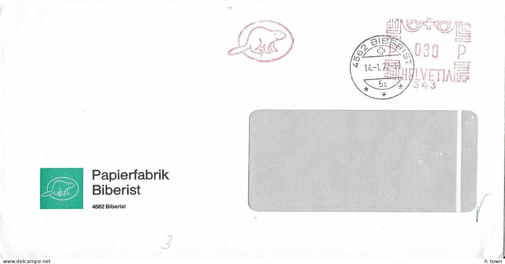 954  Castor, Papeterie: Ema Suisse, 1972 - Beaver, Paper Mill Meter Stamp From Biberist, Switzerland - Rodents