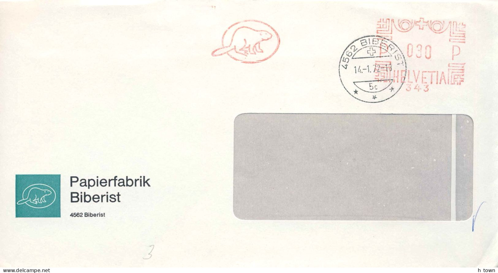 954  Castor, Papeterie: Ema Suisse, 1972 - Beaver, Paper Mill Meter Stamp From Biberist, Switzerland - Roedores