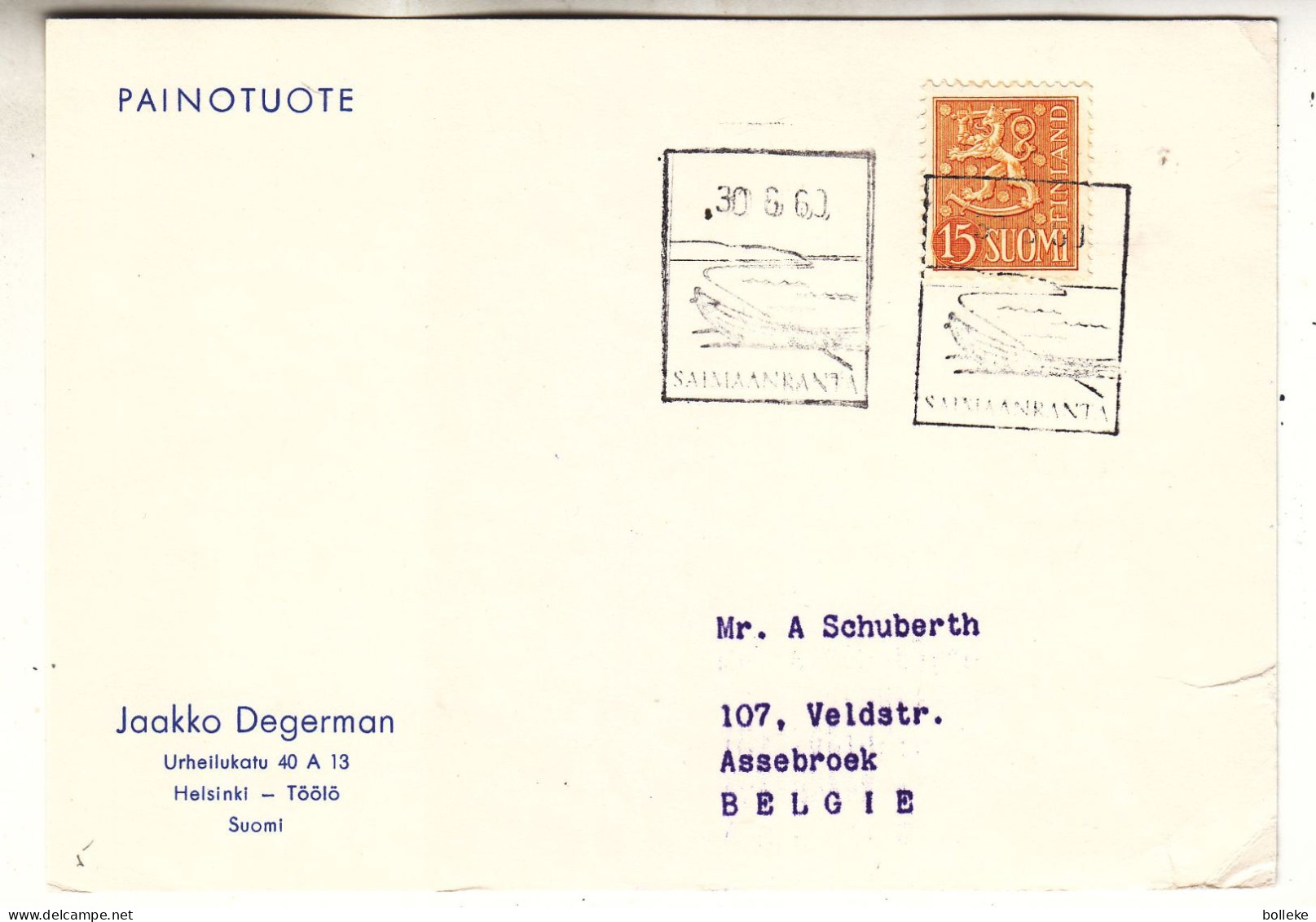 Finlande - Carte Postale De 1960 - Oblit Saimaanranta - - Briefe U. Dokumente