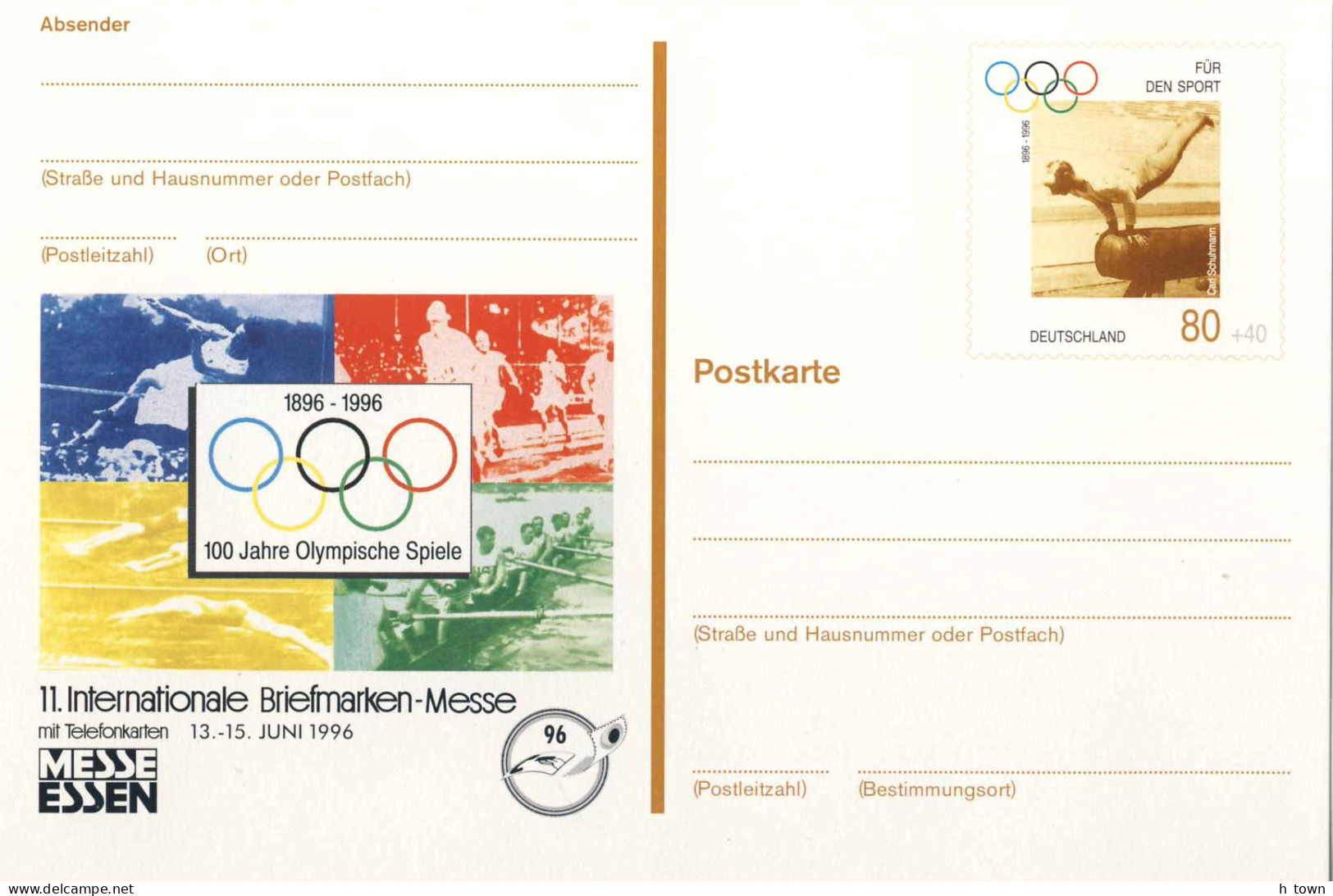 954  Athlétisme, Aviron, Gymnastique: Entier (c.p.) D'Allemagne - Rowing Swimming Athletics Gymnastics Olympic Games - Canottaggio