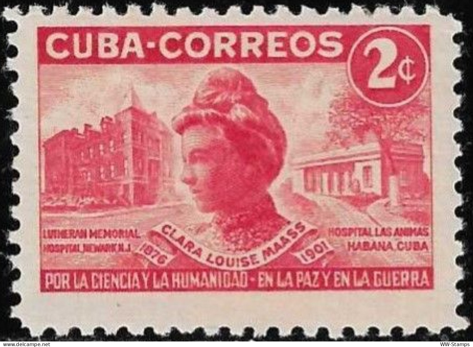 Cuba 1951 Mint Stamp Clara Maass Newark Memorial And Las Animas Hospitals Havana 2 Centavos [WLT1783] - Neufs