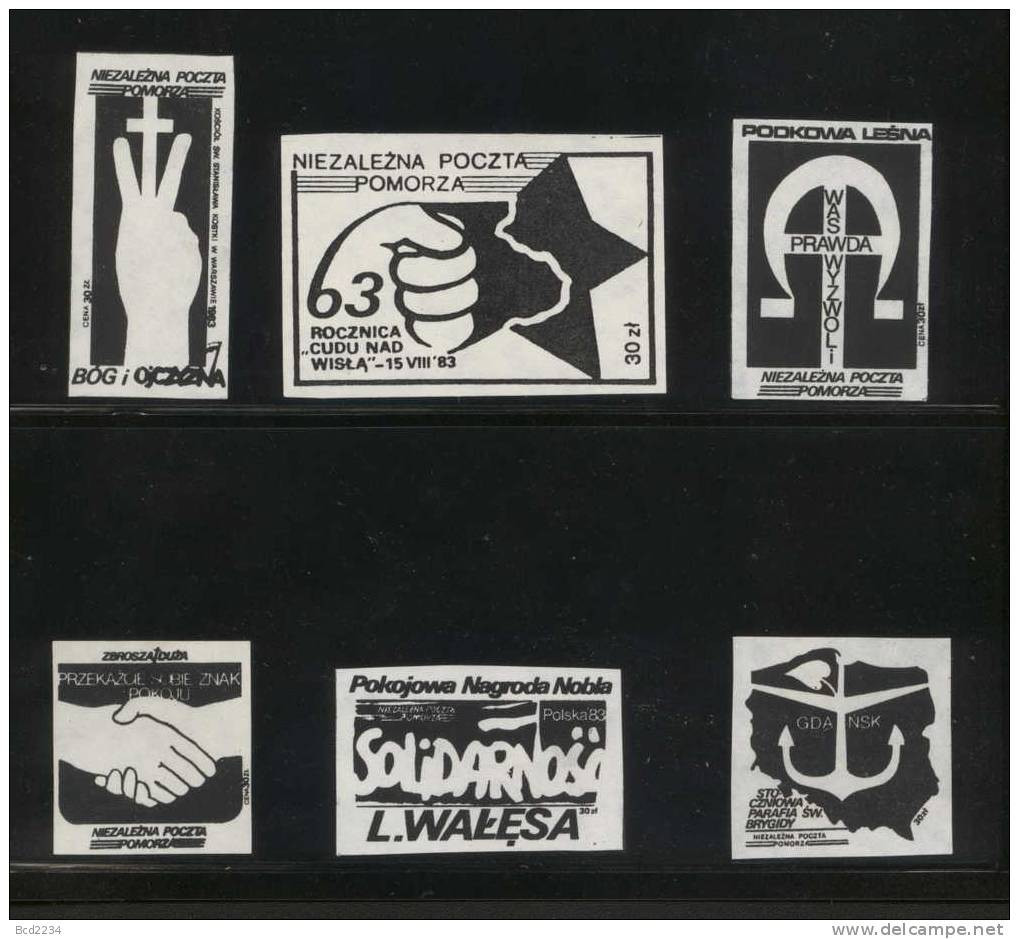 POLAND SOLIDARITY SOLIDARNOSC (NIEZALEZNA POCZTA POMORZA) 1983 SET OF 6 ANCHOR HANDS LECH WALESA NOBEL (SOLID0145/0569) - Vignettes Solidarnosc