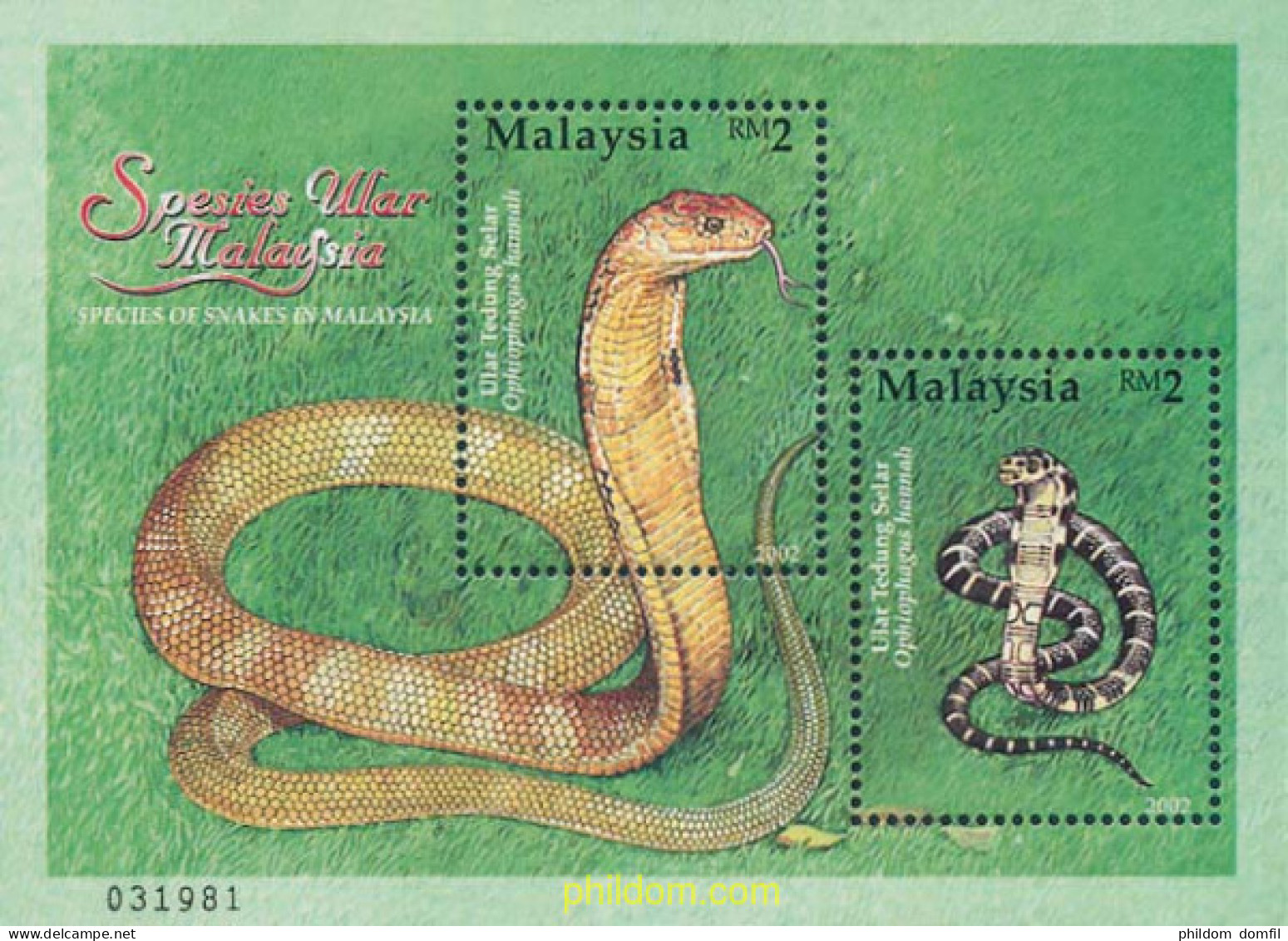 110822 MNH MALASIA 2002 SERPIENTES - Malaysia (1964-...)