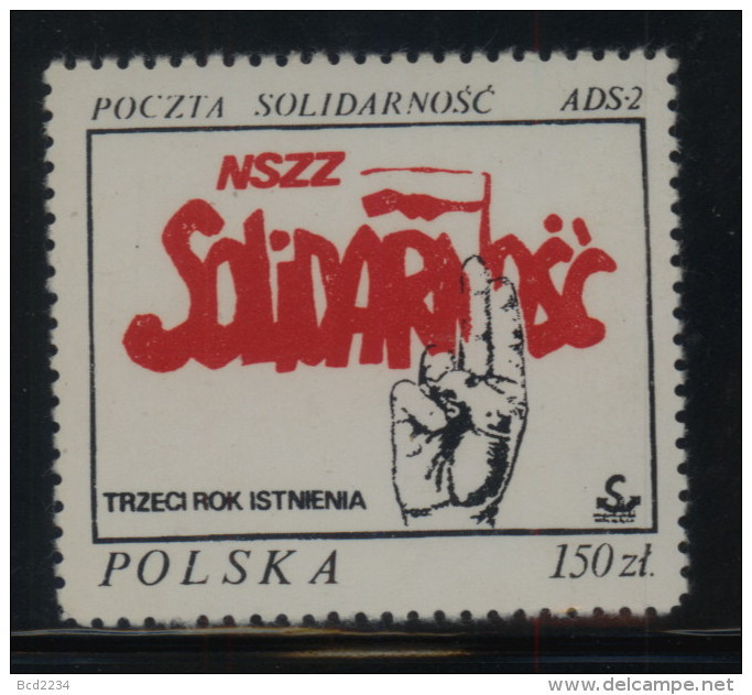 POLAND SOLIDARITY SOLIDARNOSC 1983 3RD ANNIV OF THE TRADE UNION PEACE SIGN HAND FINGERS - Vignettes Solidarnosc