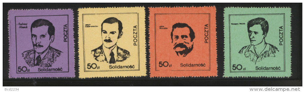 POLAND SOLIDARNOSC SOLIDARITY LODZ 1984 UNDERGROUND MOVEMENT ACTIVISTS SET OF 4 WALESA SLOWIK PALKA KROPIWNICKI NOBEL - Solidarnosc Labels