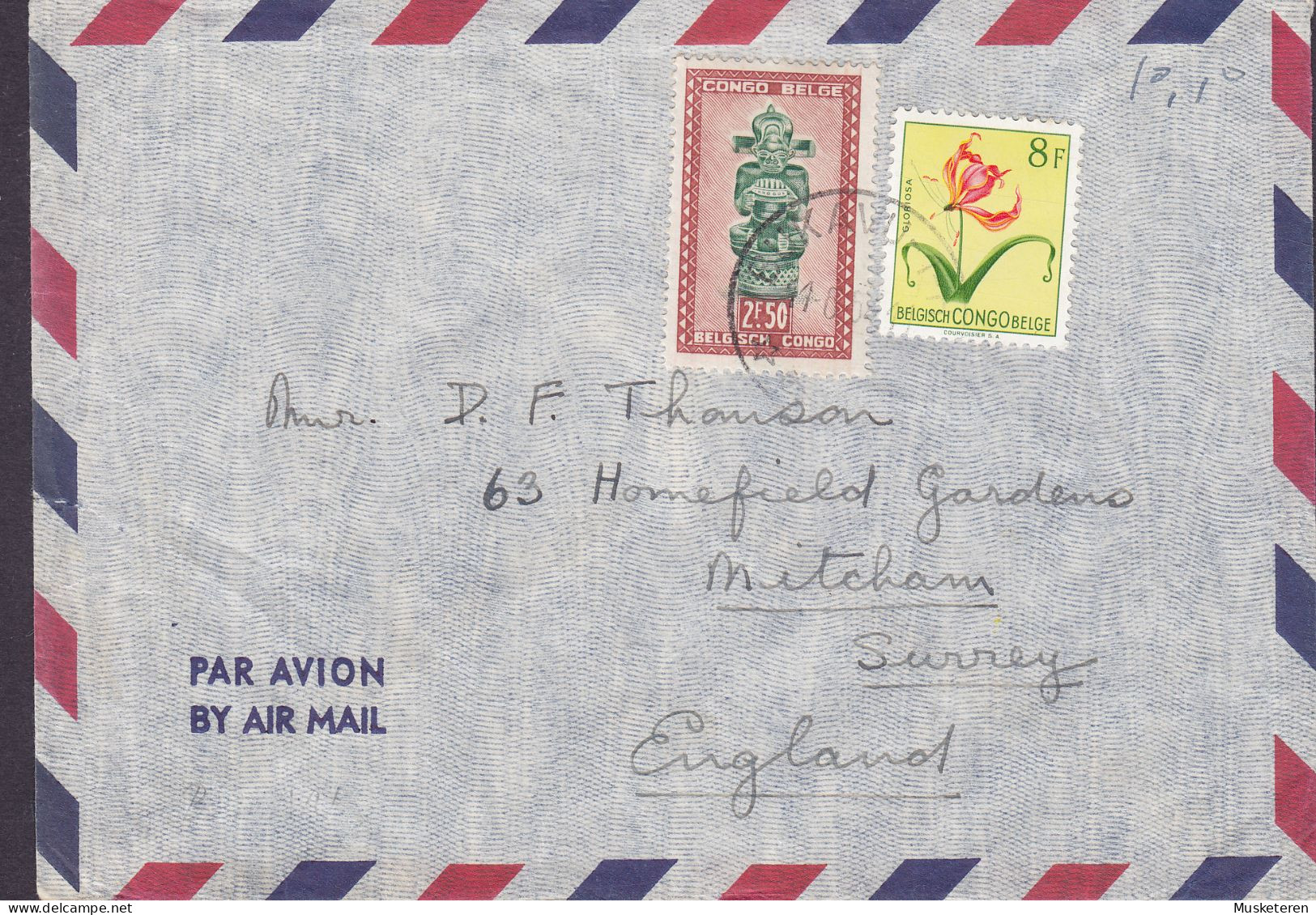 Belgian Congo Par Avion BUKANU 1954 Cover Brief Lettre MITCHAM Surrey England Flower & Kunst Art Stamps - Covers & Documents