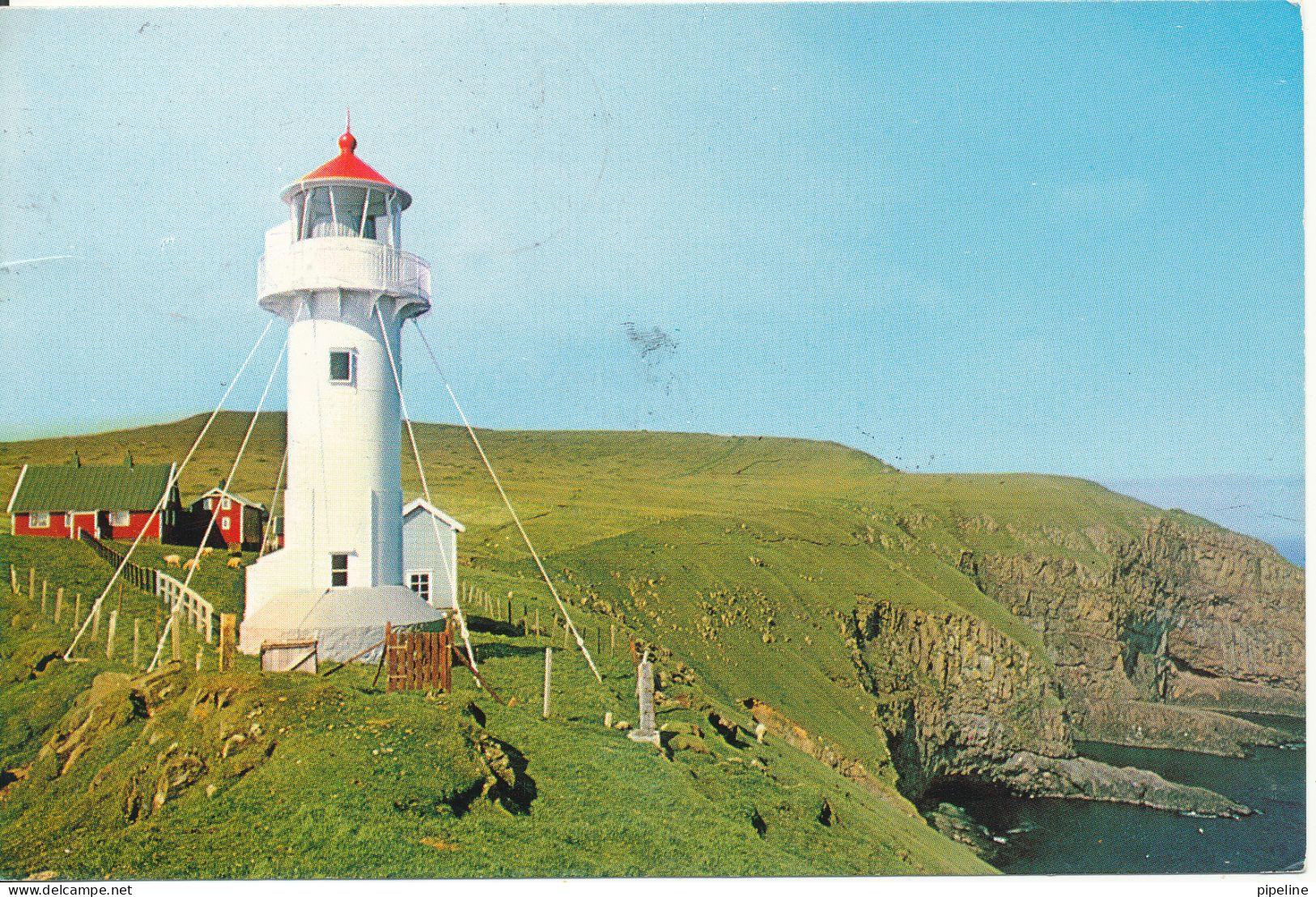 Faroe Islands Postcard Sent To Denmark Tvöroyri 16-7-1979 Akrabyrgi Supuroy Lighthouse - Faroe Islands