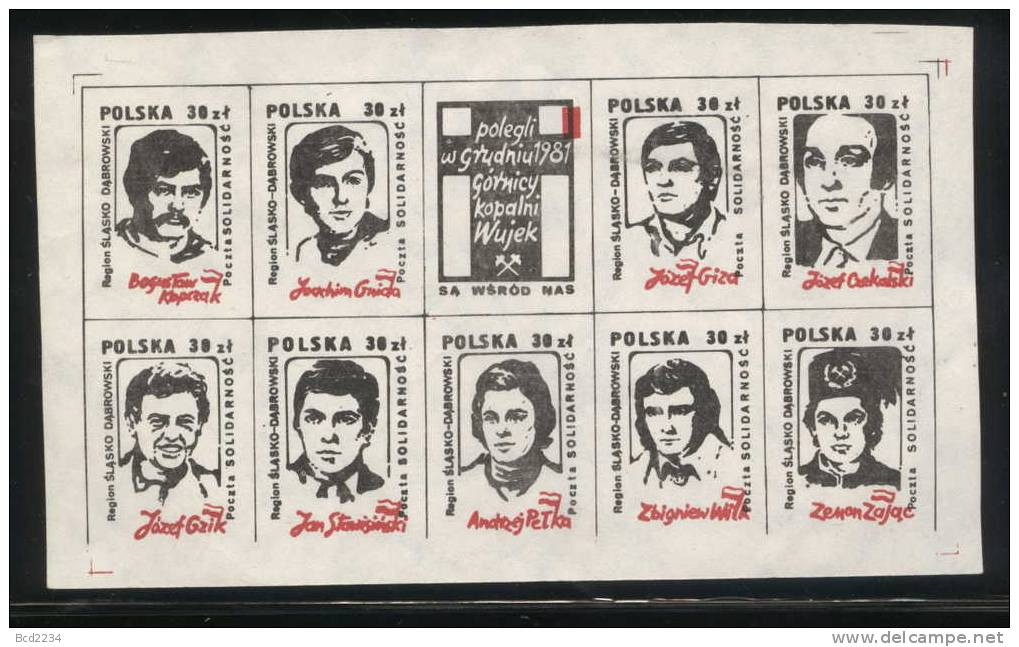 POLAND SOLIDARNOSC (POCZTA SOLIDARNOSC) 1986 1981 MARTYRED MINERS FROM SILESIA WUJEK COAL MINE LARGE MS (SOLID0523/0805) - Vignettes Solidarnosc